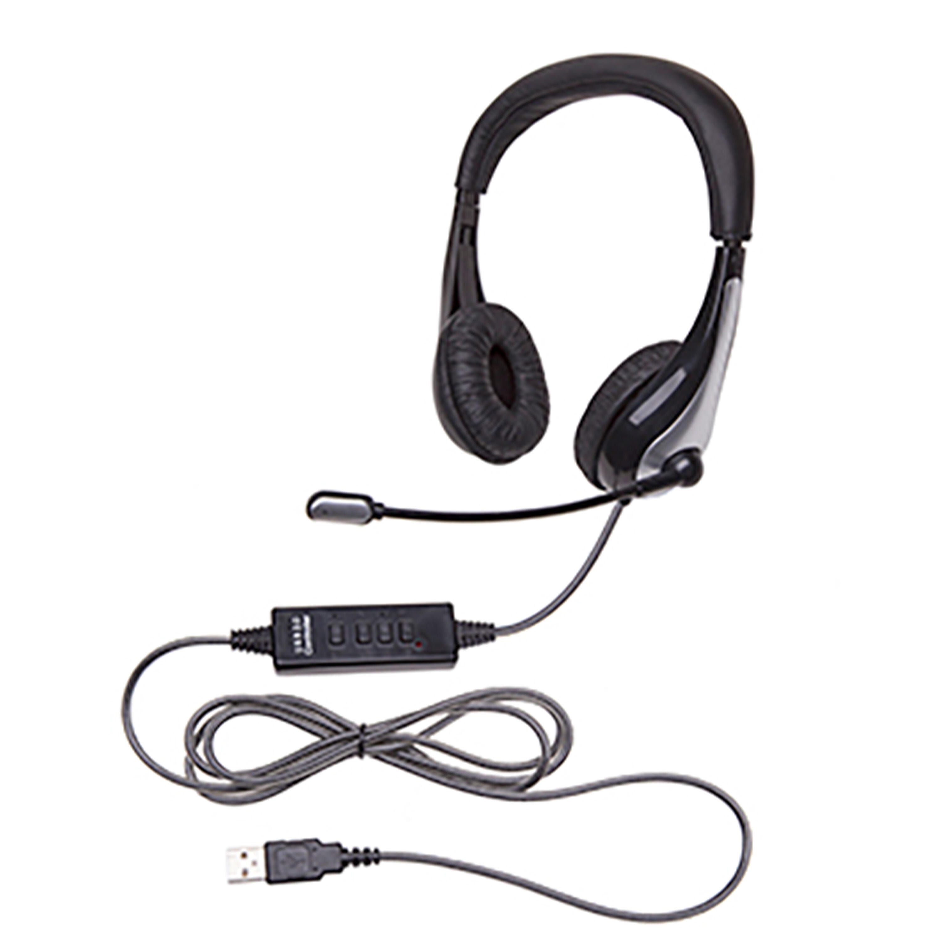 Califone NeoTech 1025MUSB On-Ear Stereo Headset with Gooseneck Microphone, USB Plug, Black/Silver 1609577